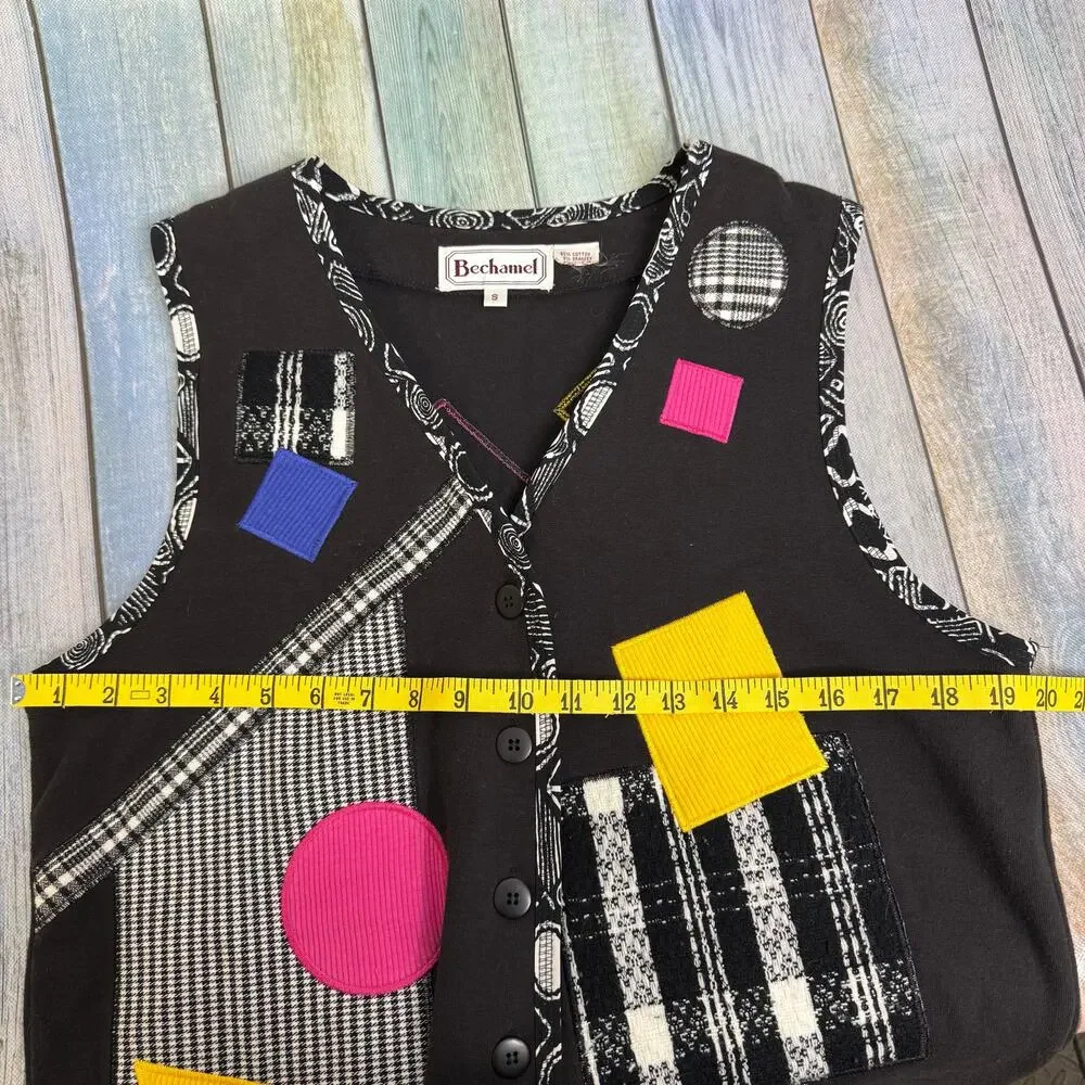 Vintage 90’s Vest Neon Retro Cotton Small Bechamel Patchwork Geometric Shapes - Picture 9 of 9